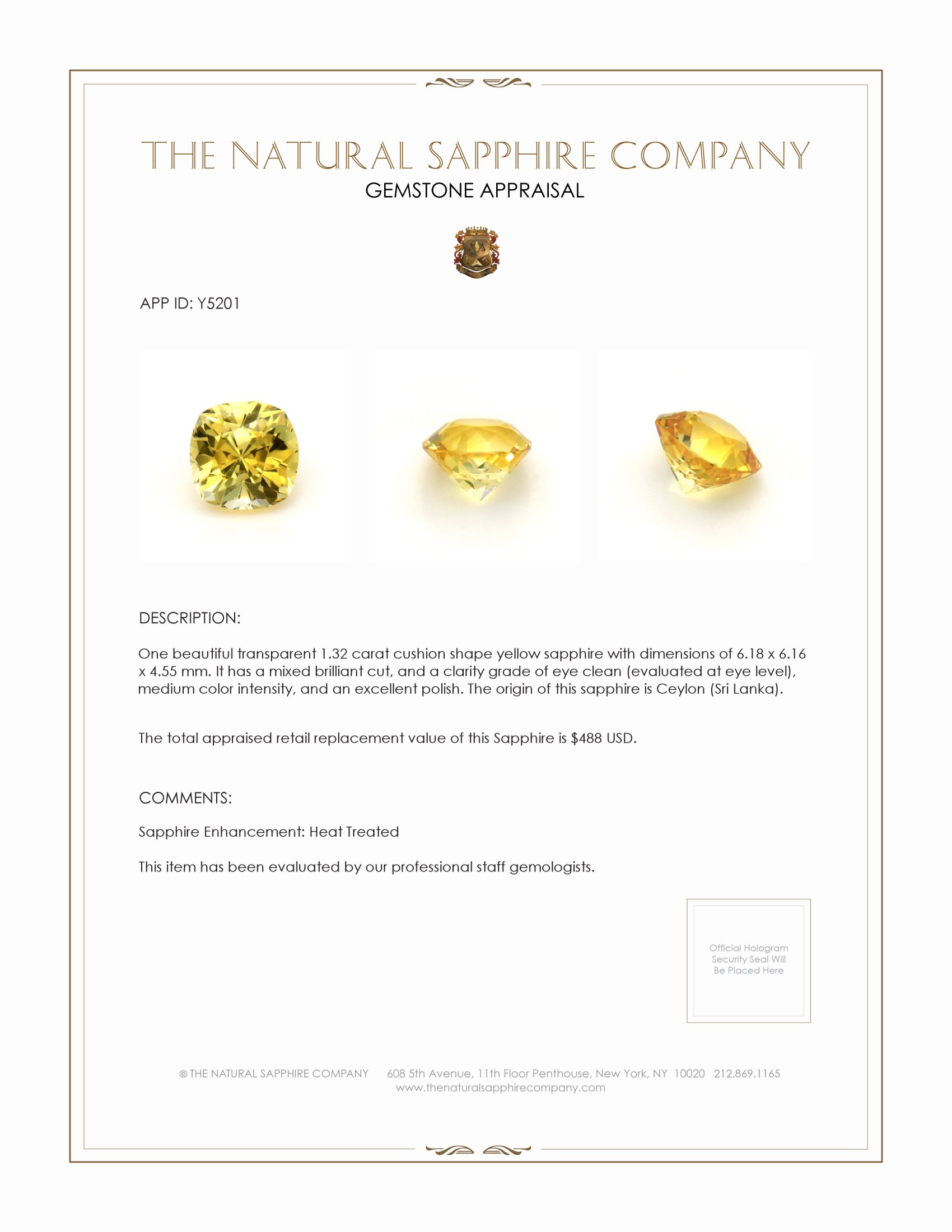 1.32 Ct. Yellow Sapphire from Ceylon (Sri Lanka)