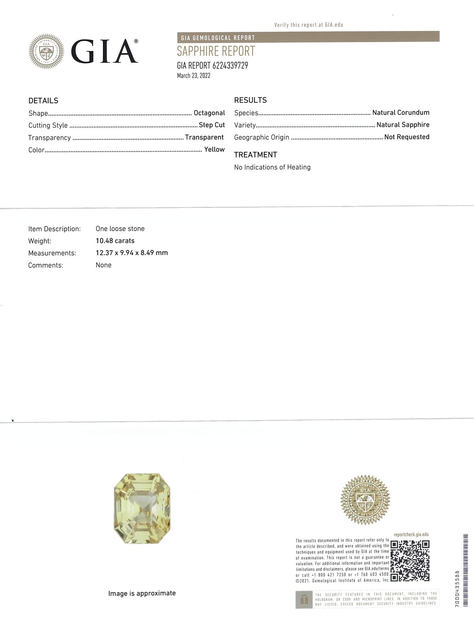 10.48 Ct. Yellow Sapphire from Ceylon (Sri Lanka)