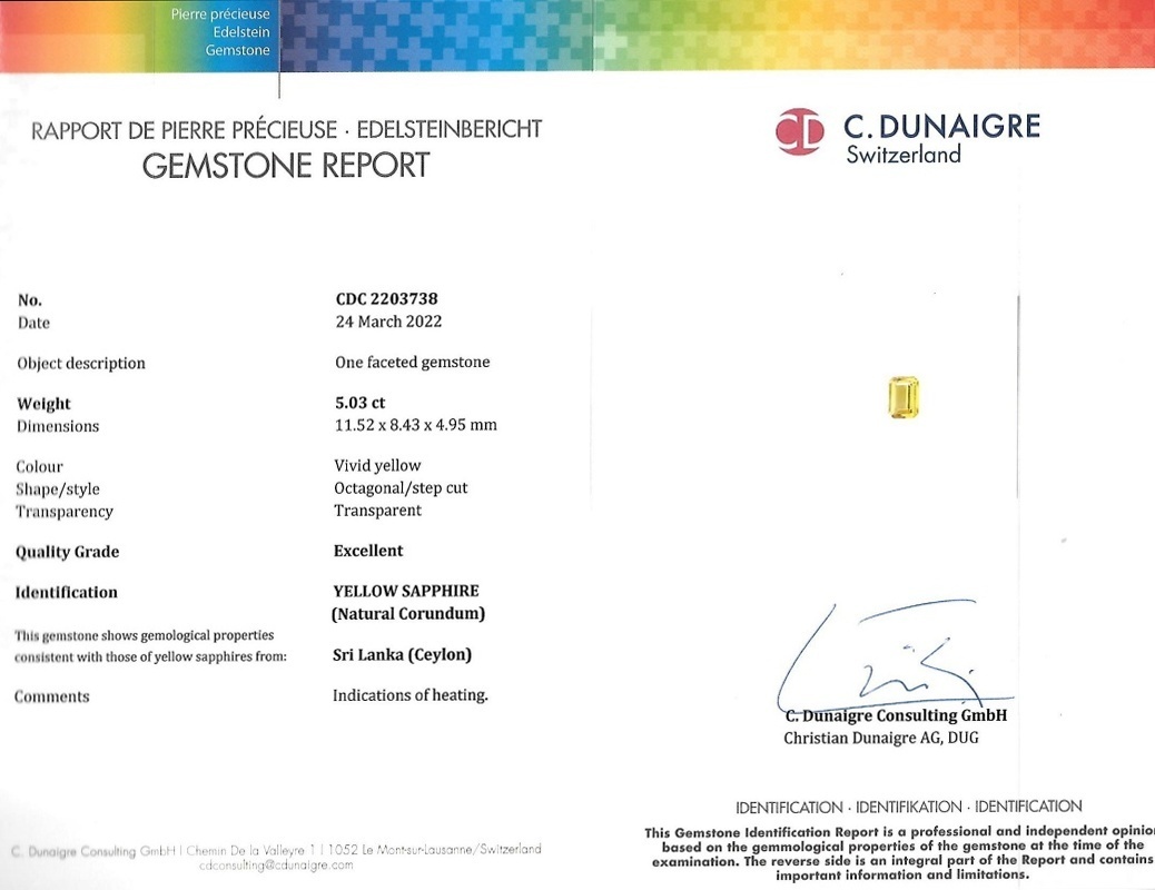 5.03 Ct. Yellow Sapphire from Ceylon (Sri Lanka)