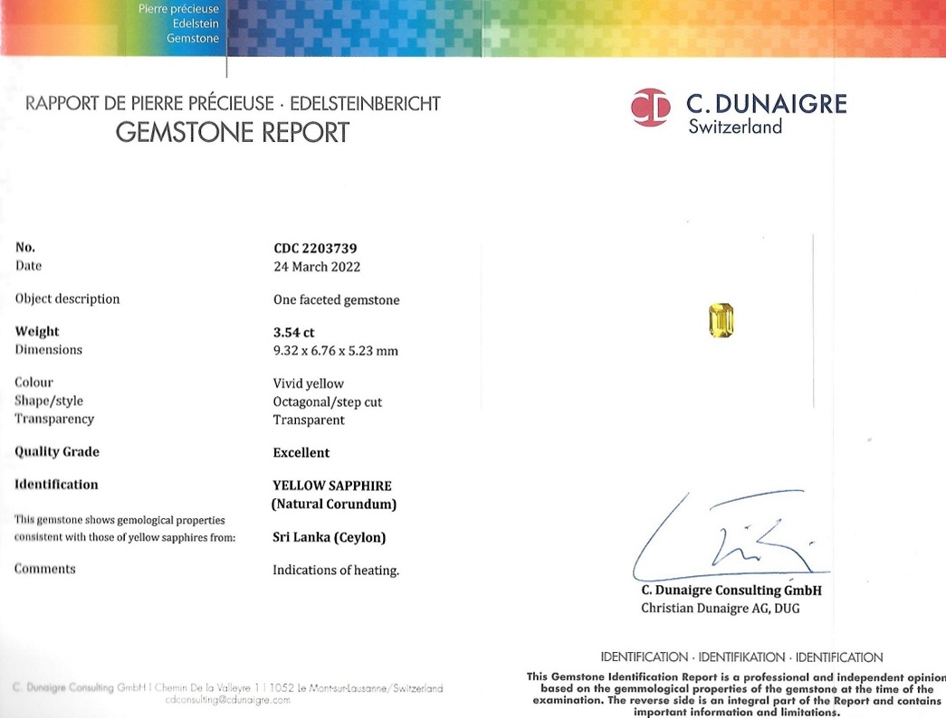3.54 Ct. Yellow Sapphire from Ceylon (Sri Lanka)