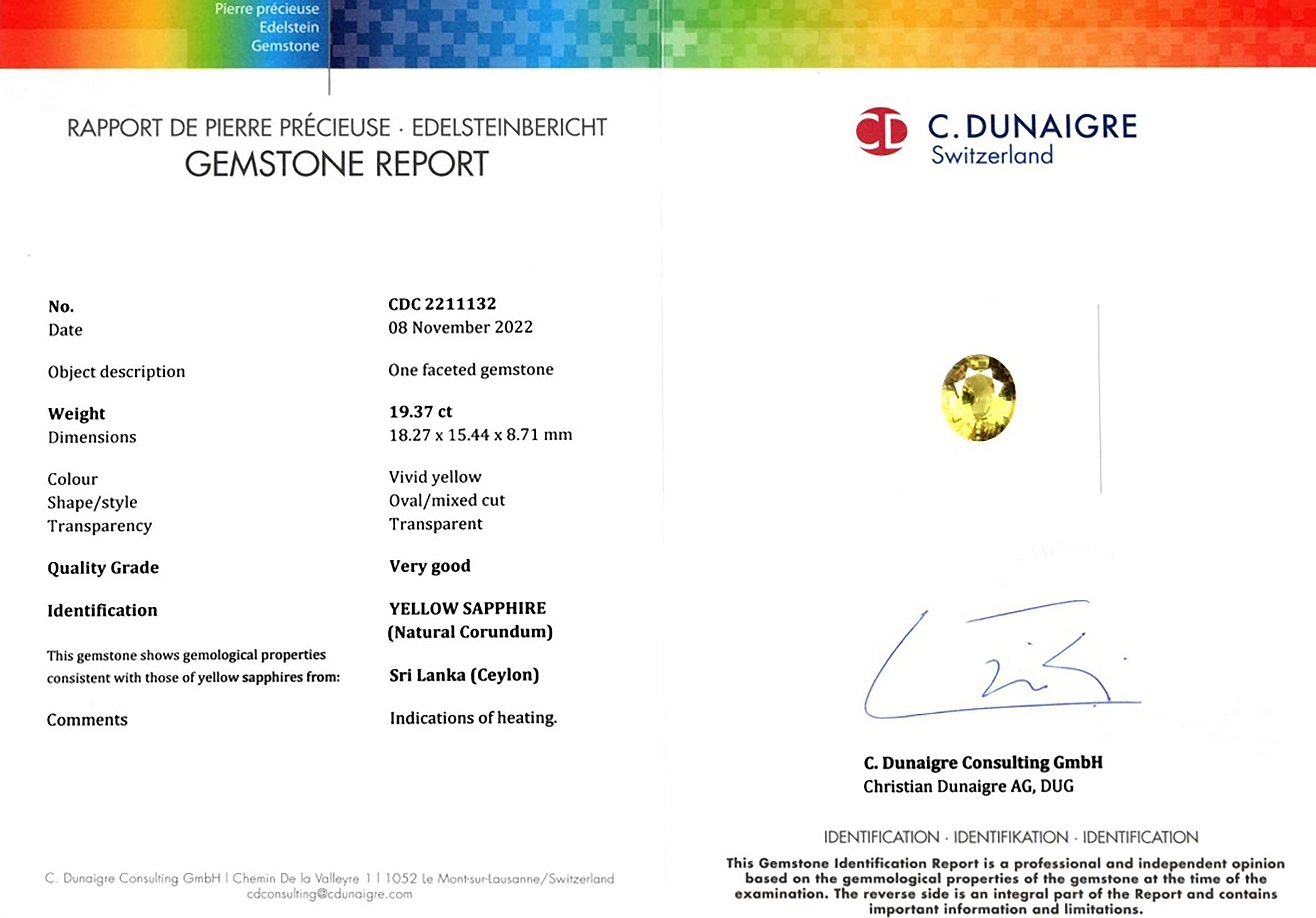 19.37 Ct. Yellow Sapphire from Ceylon (Sri Lanka)