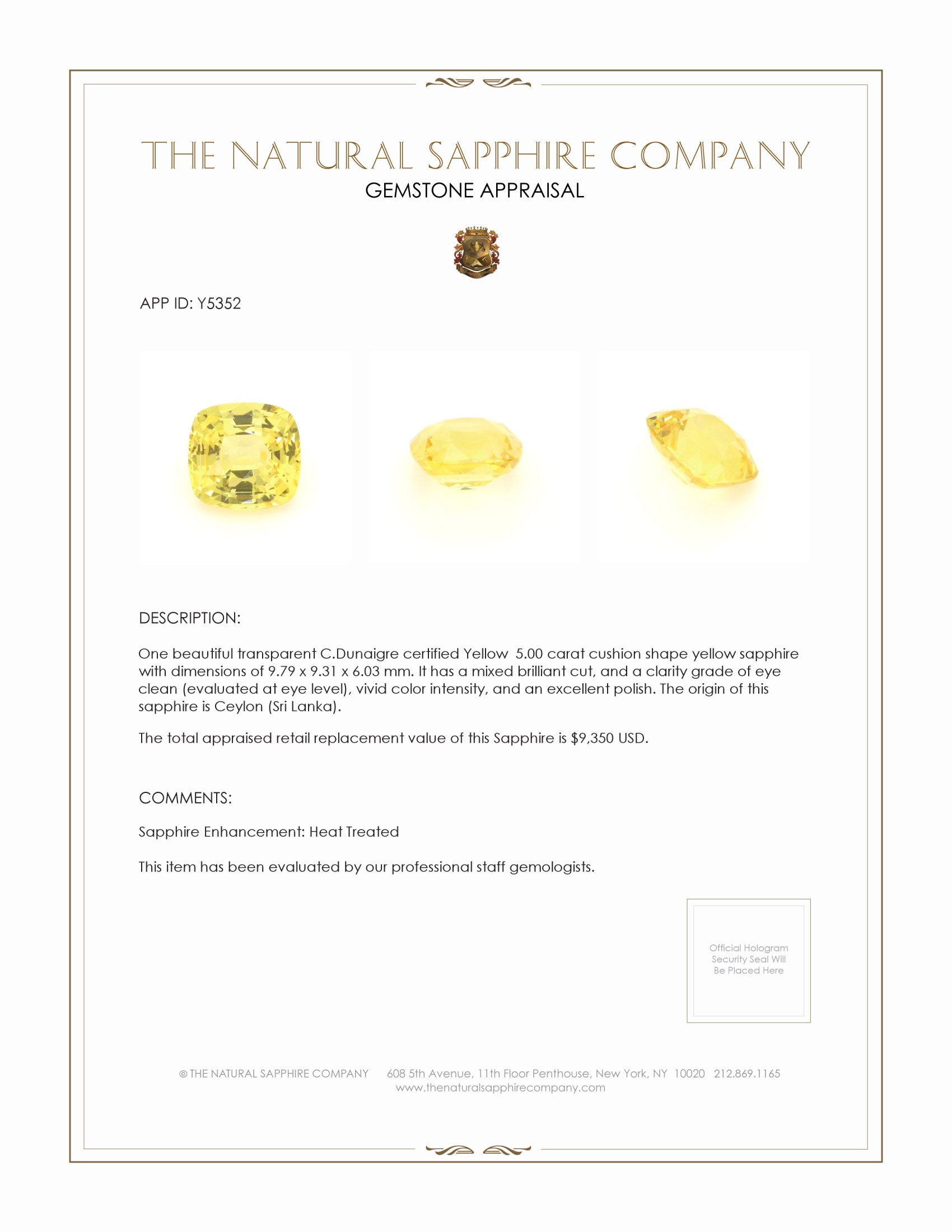 5.00 Ct. Yellow Sapphire from Ceylon (Sri Lanka)