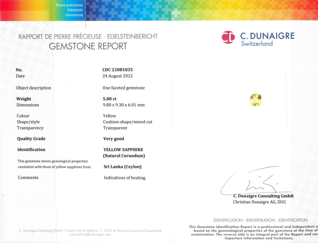 5.00 Ct. Yellow Sapphire from Ceylon (Sri Lanka)