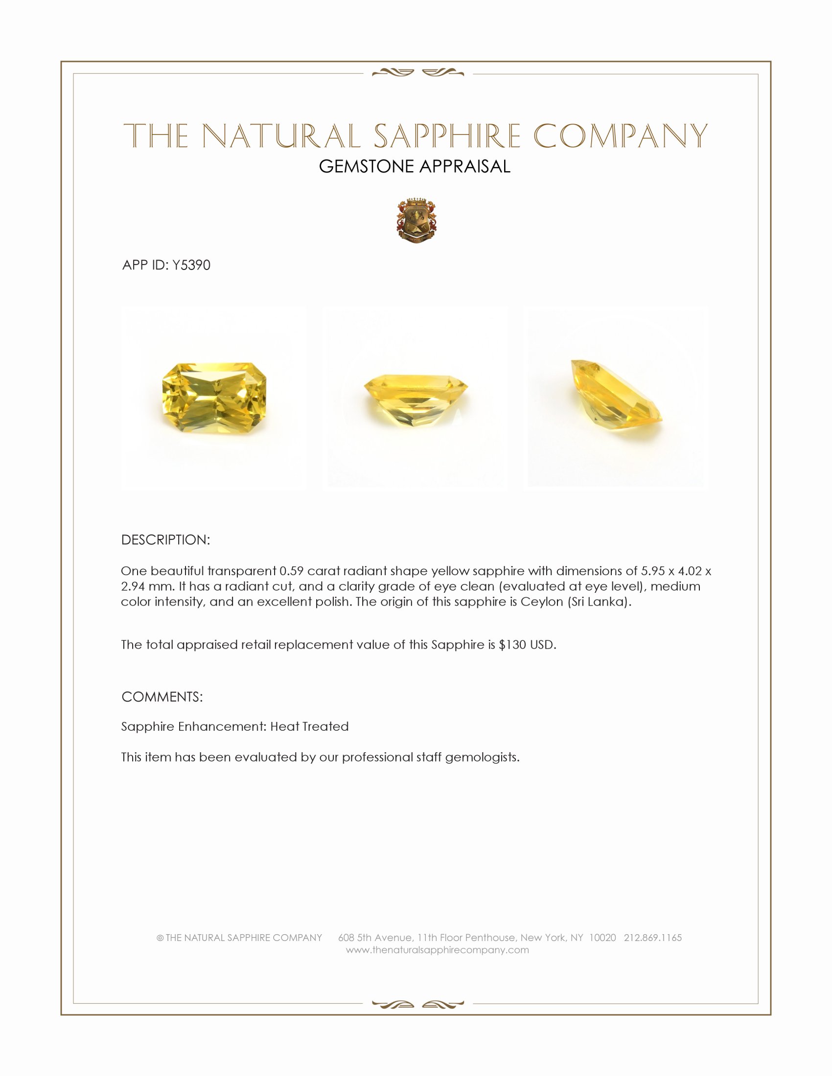 0.59 Ct. Yellow Sapphire from Ceylon (Sri Lanka)