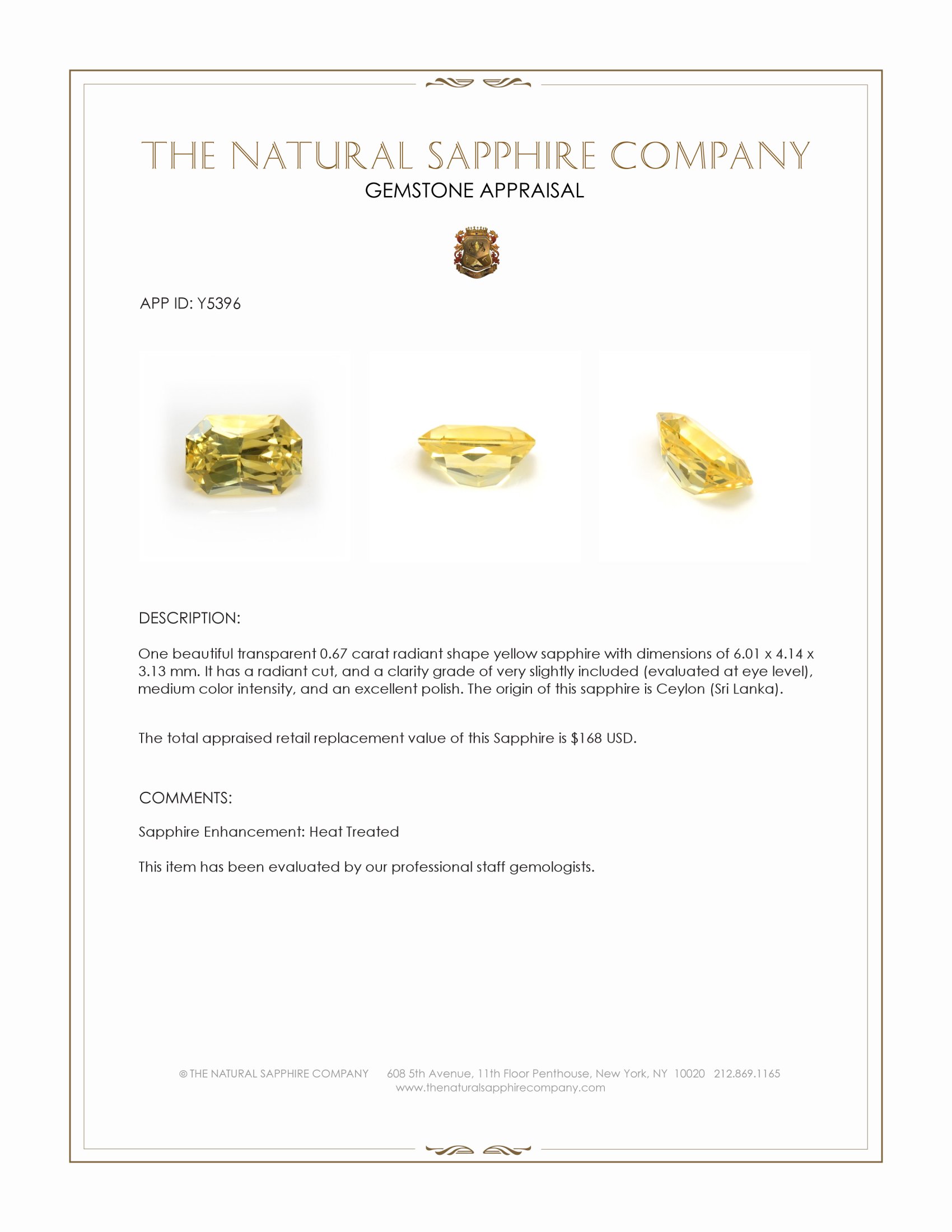 0.67 Ct. Yellow Sapphire from Ceylon (Sri Lanka)