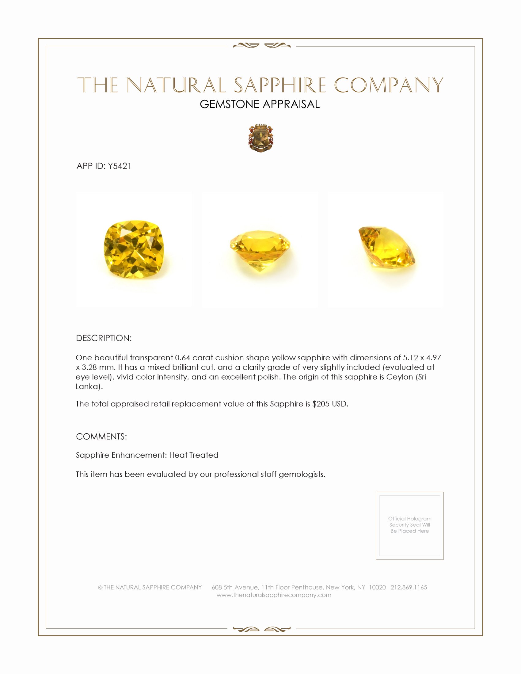 0.64 Ct. Yellow Sapphire from Ceylon (Sri Lanka)