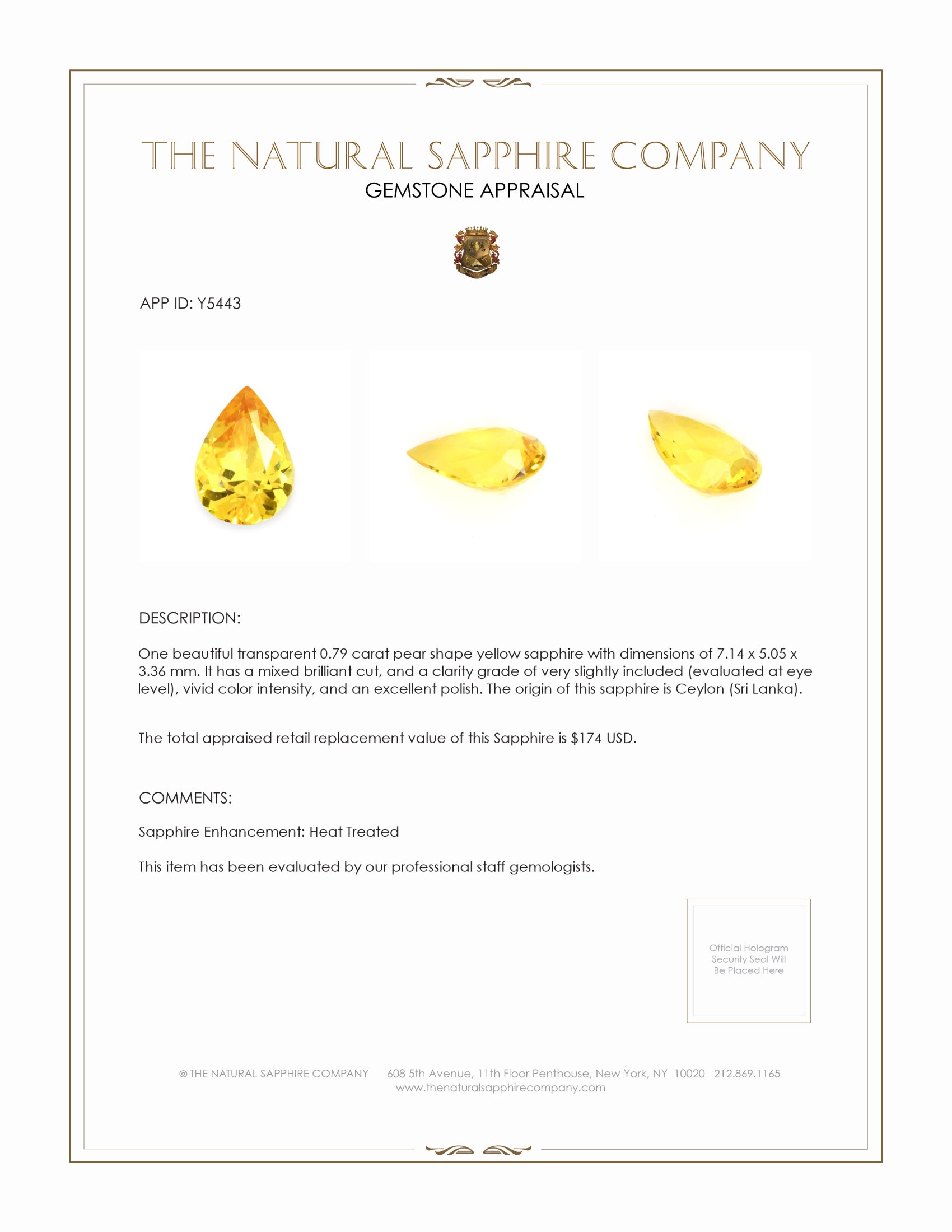 0.79 Ct. Yellow Sapphire from Ceylon (Sri Lanka)