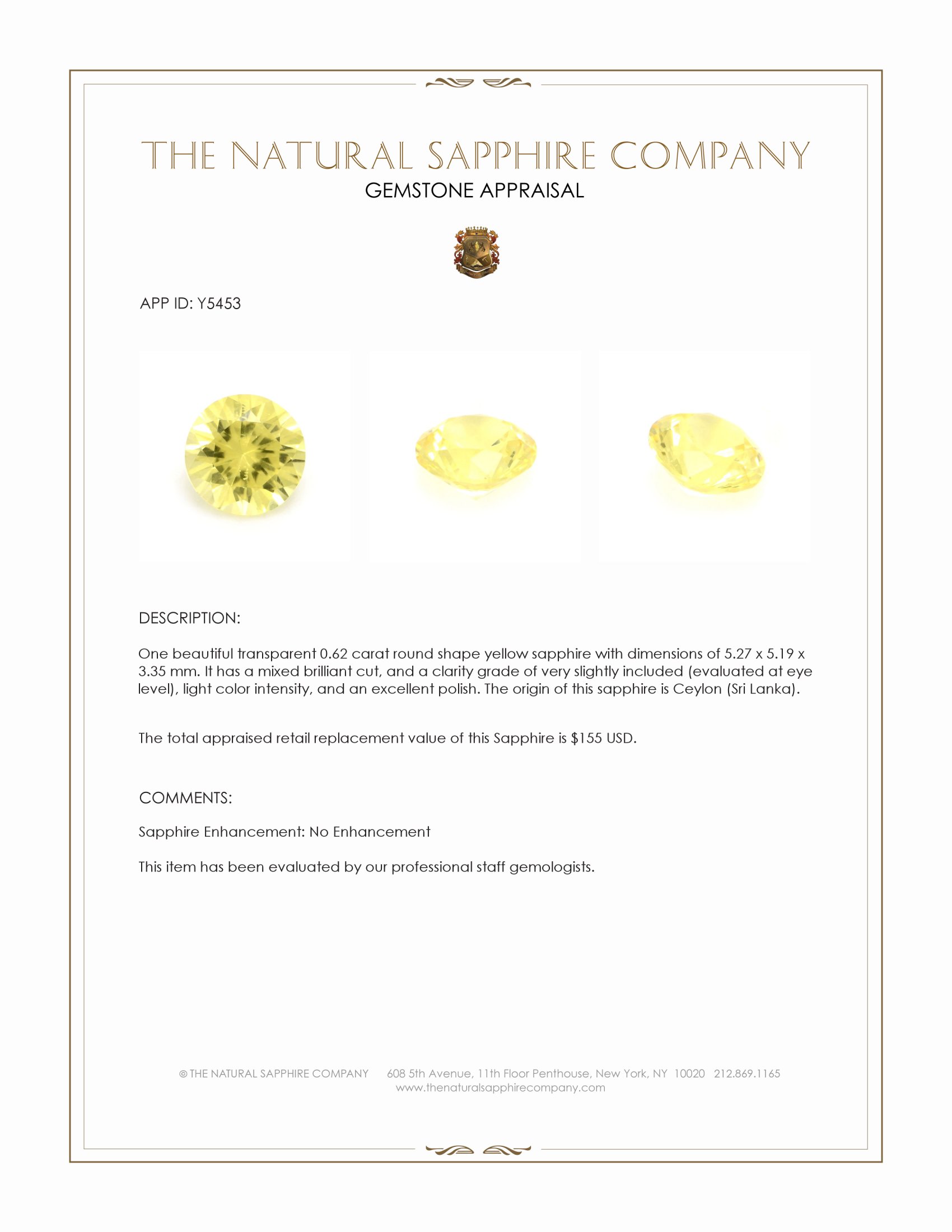 0.62 Ct. Yellow Sapphire from Ceylon (Sri Lanka)