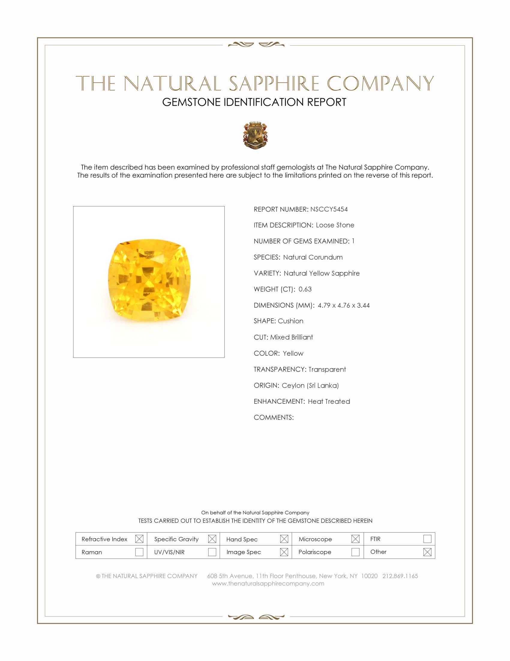 0.63 Ct. Yellow Sapphire from Ceylon (Sri Lanka)