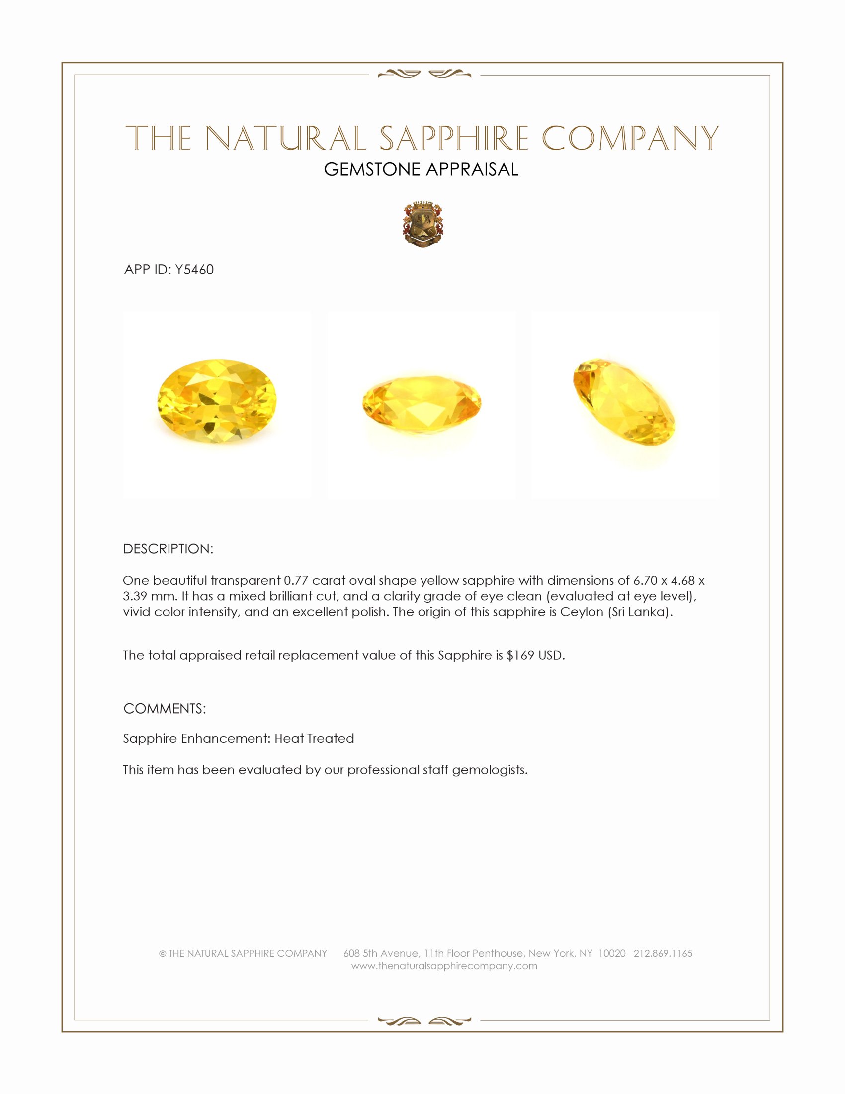 0.77 Ct. Yellow Sapphire from Ceylon (Sri Lanka)