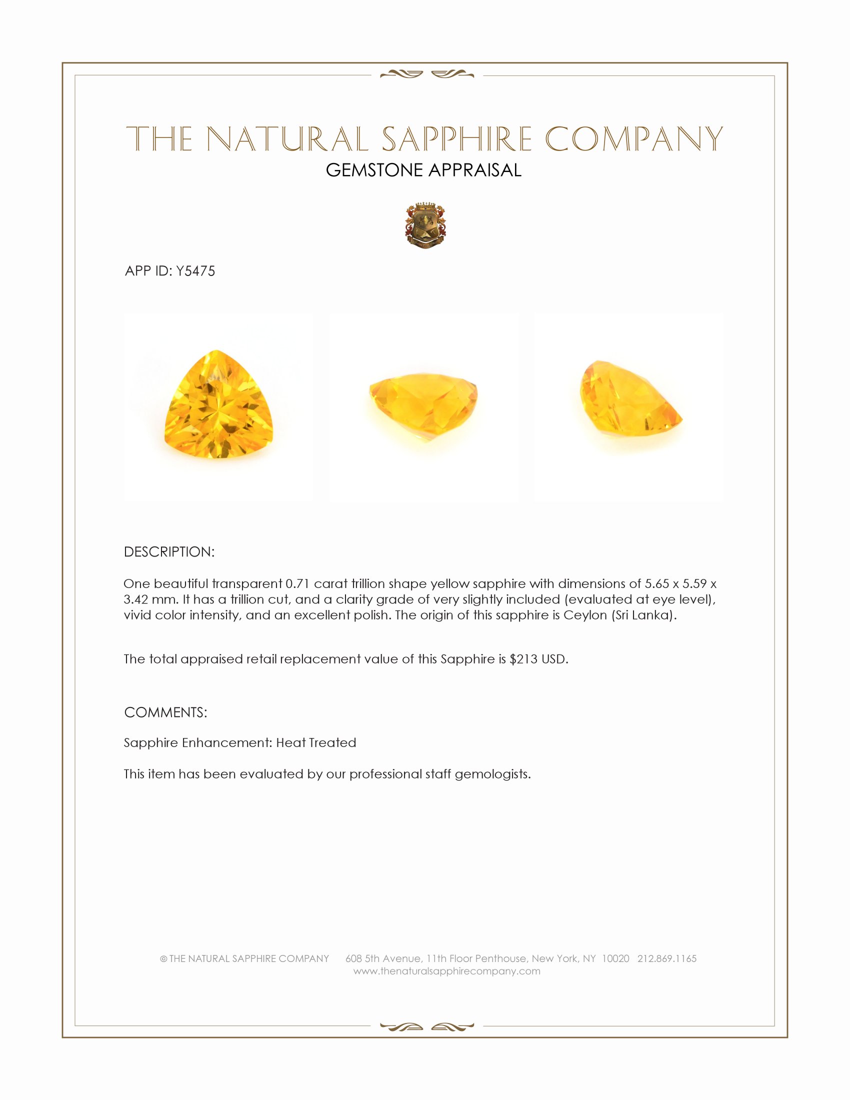 0.71 Ct. Yellow Sapphire from Ceylon (Sri Lanka)