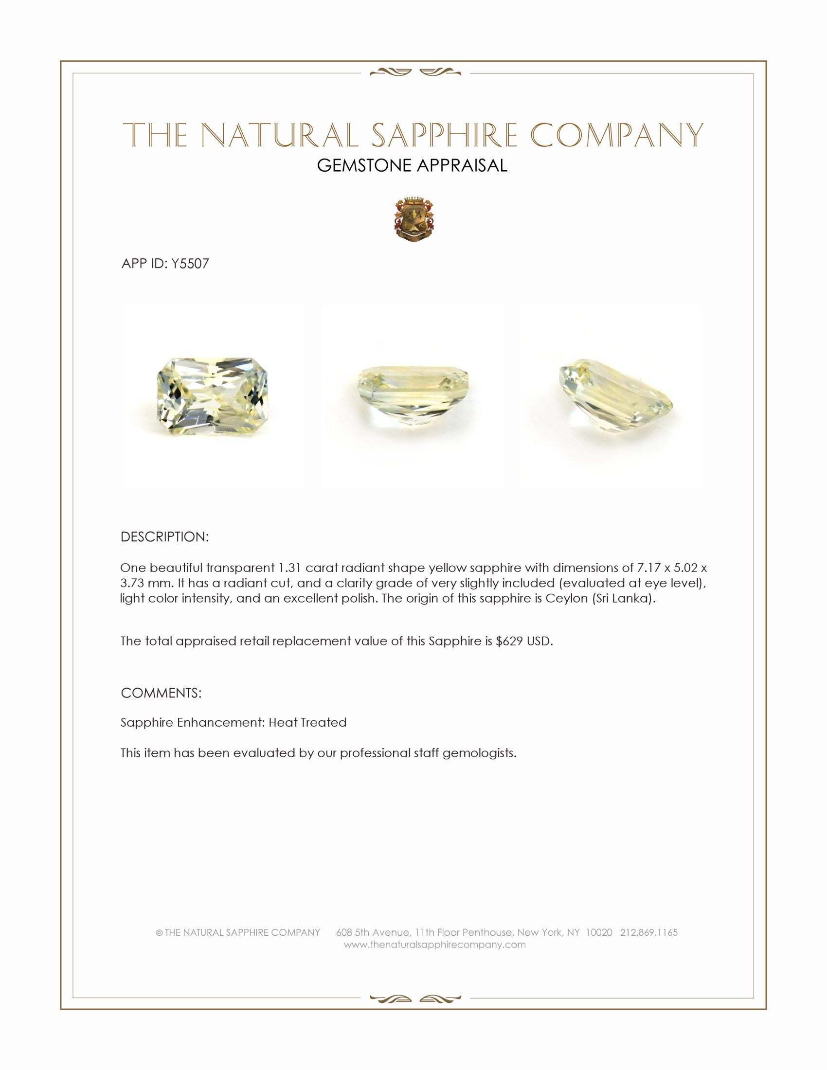 1.31 Ct. Yellow Sapphire from Ceylon (Sri Lanka)