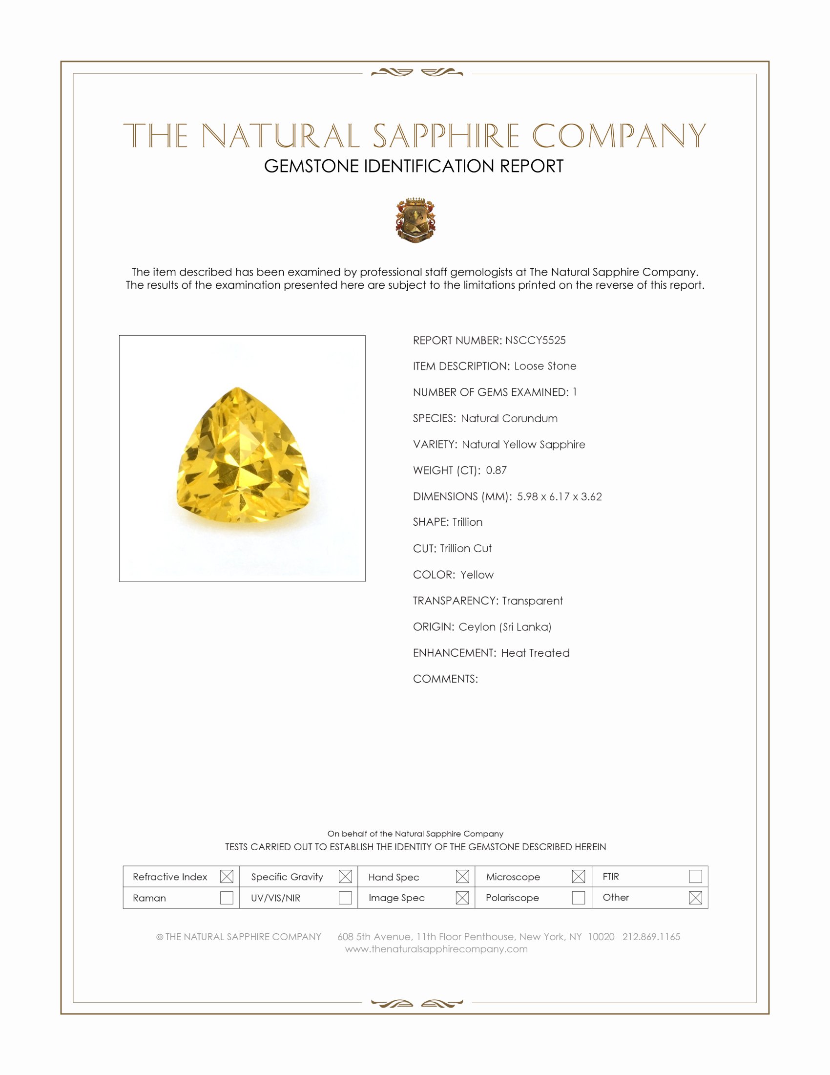 0.87 Ct. Yellow Sapphire from Ceylon (Sri Lanka)