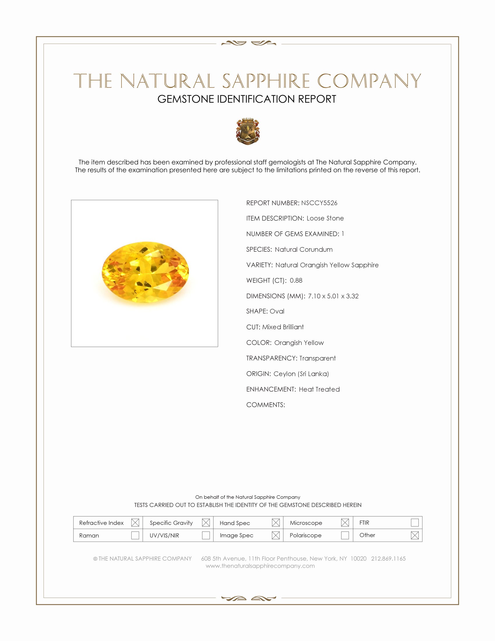 0.88 Ct. Orangish Yellow Sapphire from Ceylon (Sri Lanka)