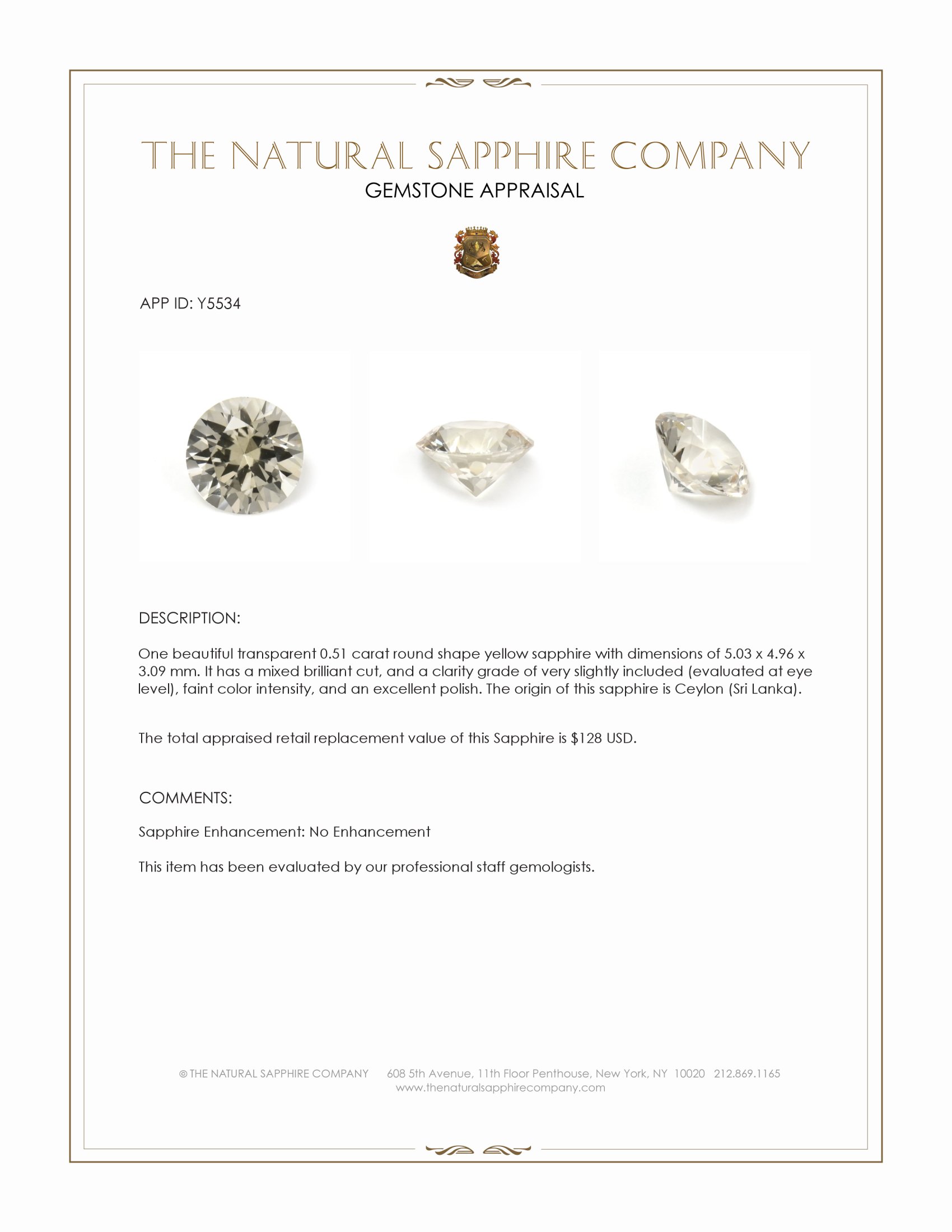 0.51 Ct. Yellow Sapphire from Ceylon (Sri Lanka)